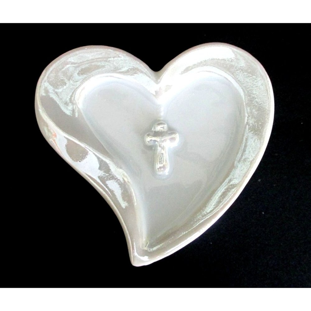 Heart with Cross Porcelain Ring Jewelry Trinket Box Wedding First Communion